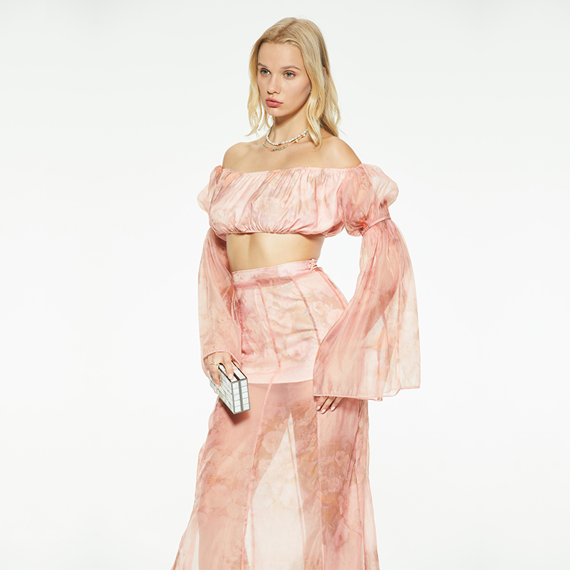 Gentle one-shoulder mesh tube top/skirt suit