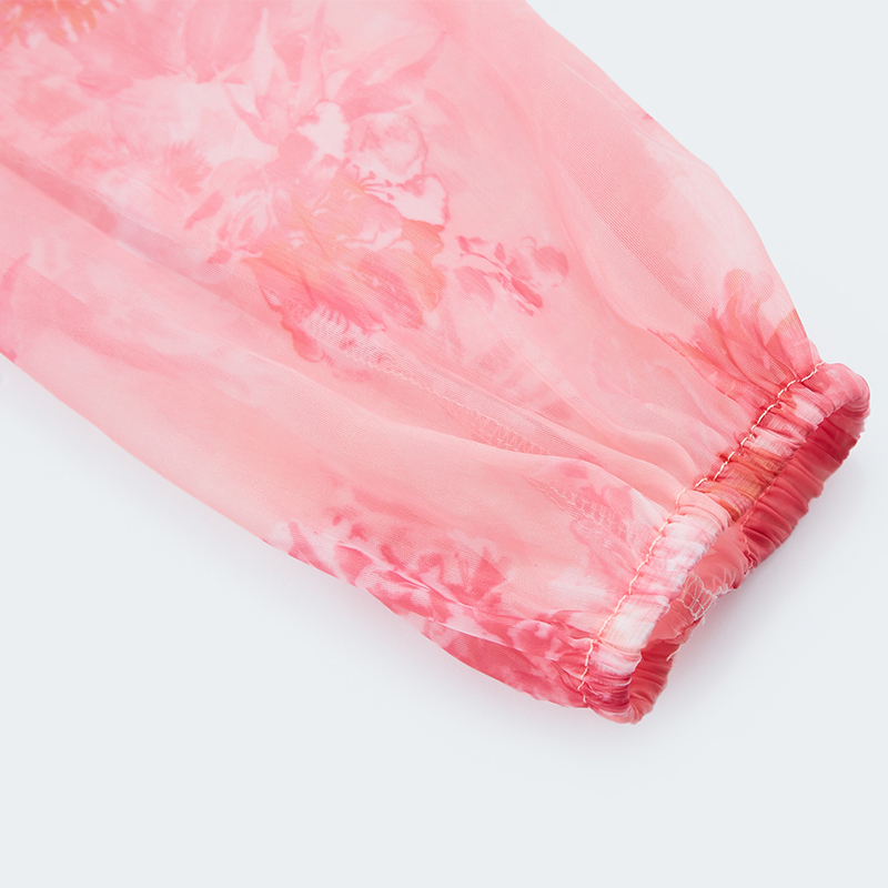 Off-shoulder ruffled floral print mesh dress