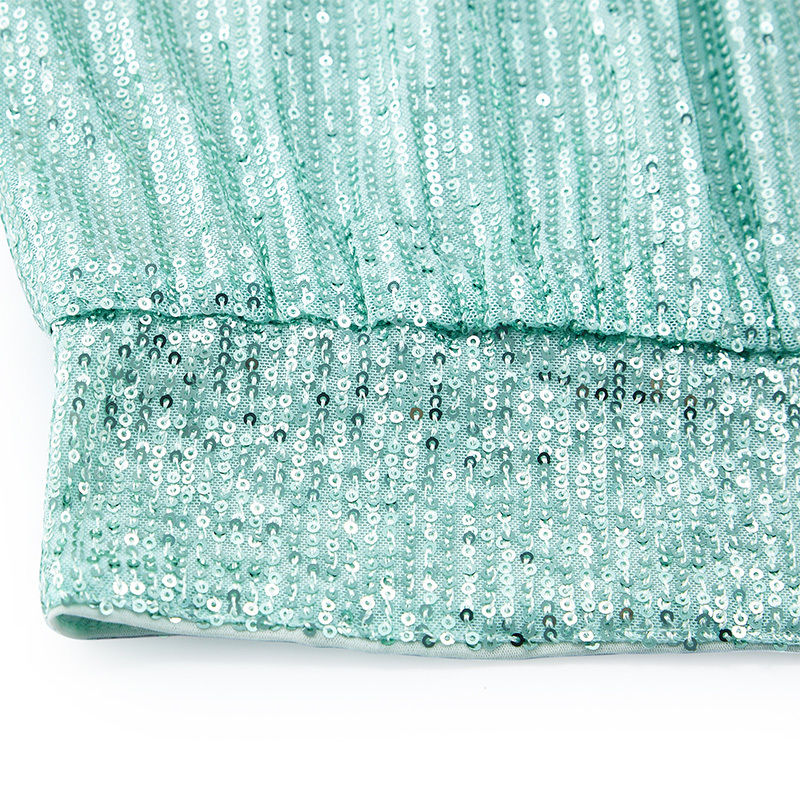 Mint green commuter round neck sequined long-sleeved top