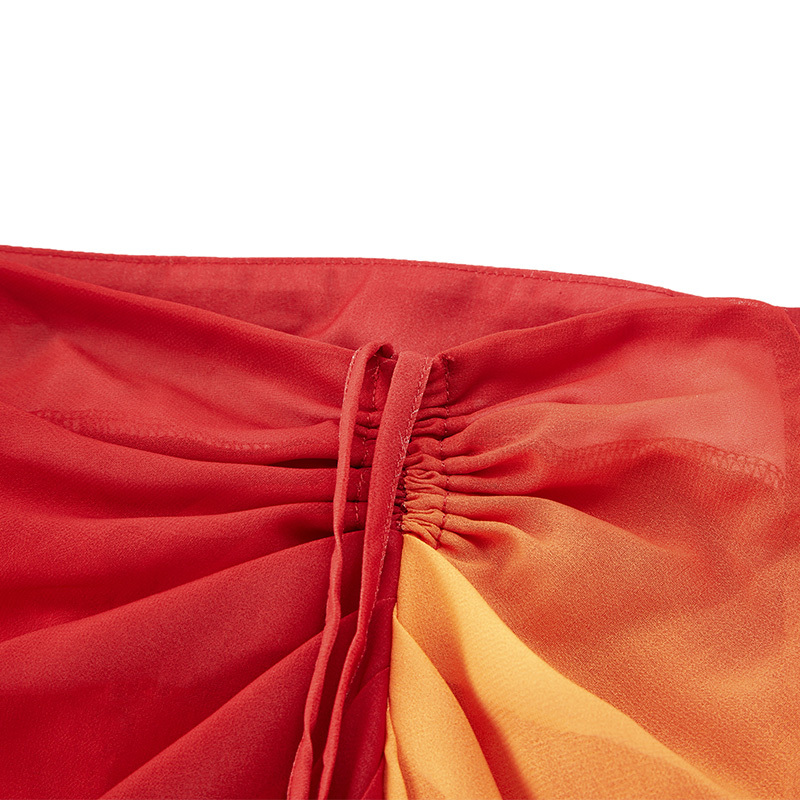 Red mesh drawstring slit skirt