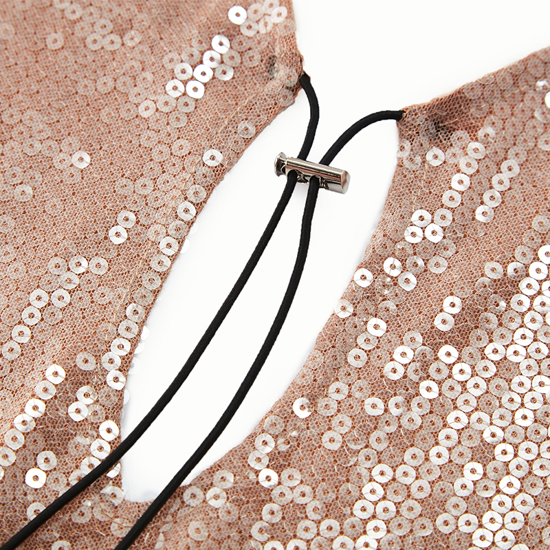 Temperament V-neck backless strappy sequined long-sleeved hip dress