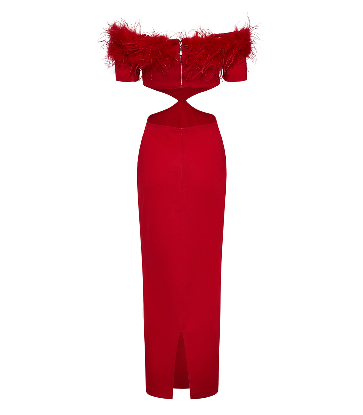 Sexy Red Feather Tube Top Hollow Stitching Dress