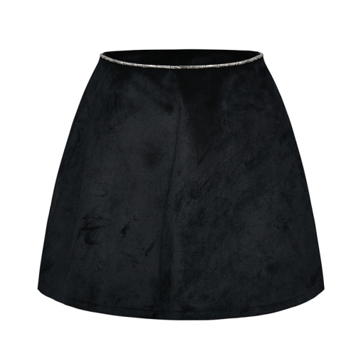 Sexy black suede rhinestone hip skirt
