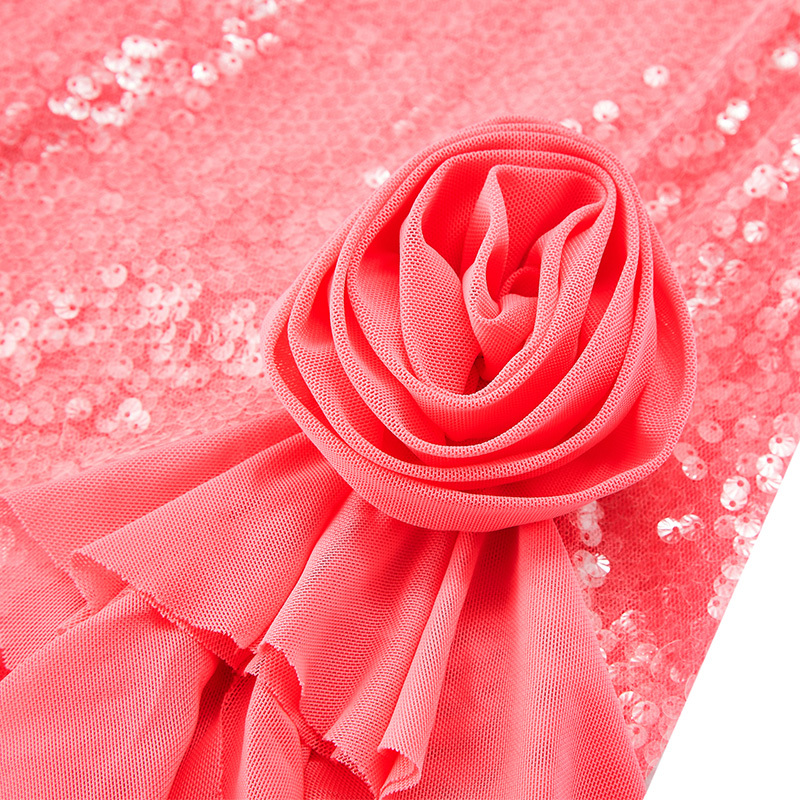 Pink Sequined 3D Mesh Flower Suspender Dress