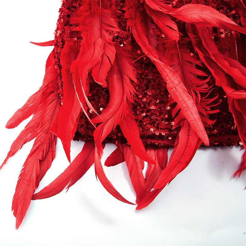 Sexy red sequined feather tube top hip dress