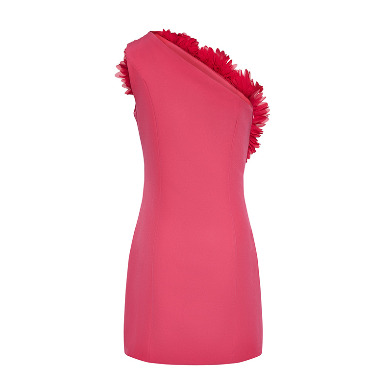 Sexy one-shoulder three-dimensional flower decoration hip dress