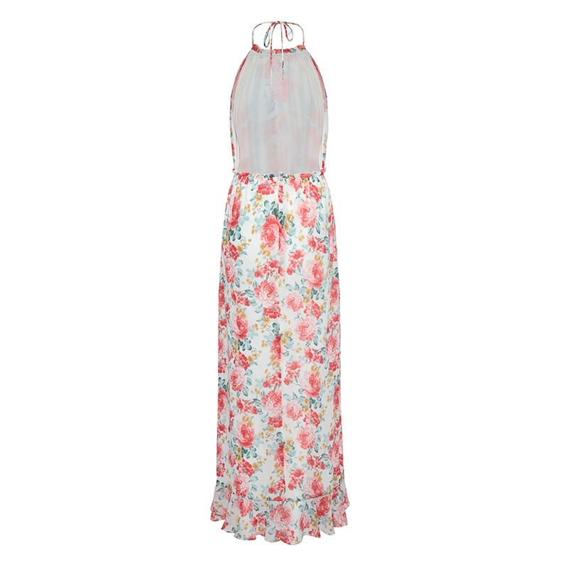 Bright floral print halterneck dress
