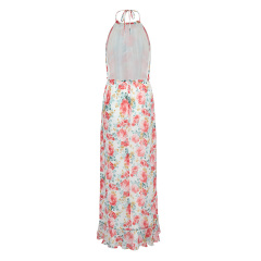 Bright floral print halterneck dress