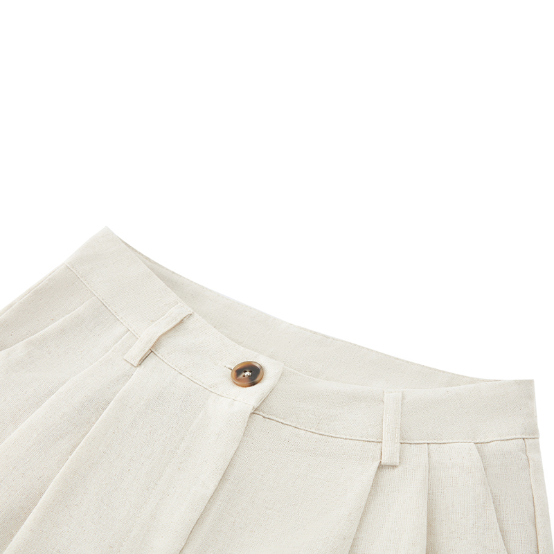 Temperament solid color linen high waist suit pants