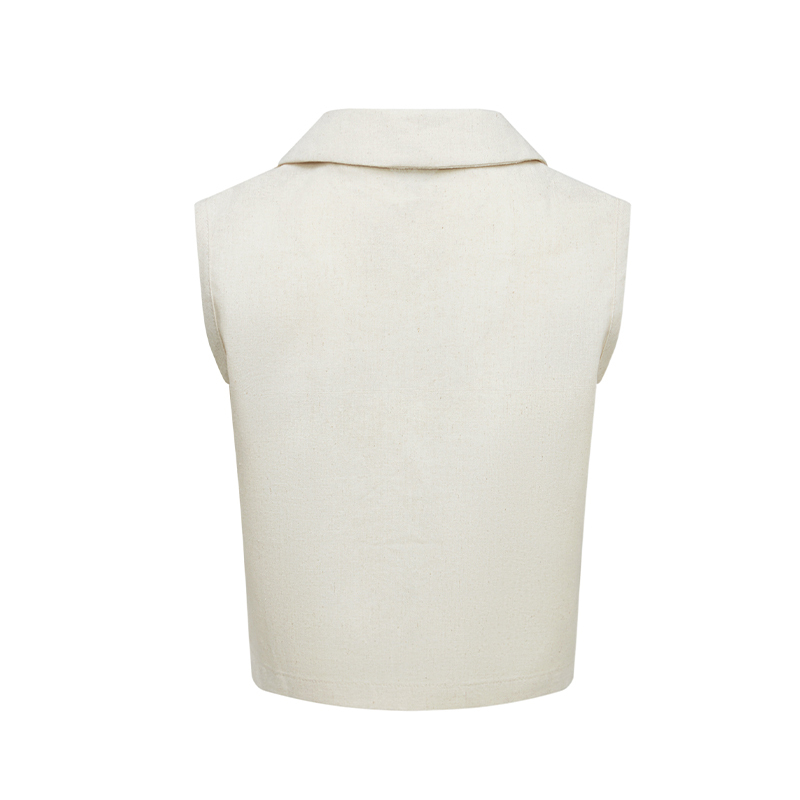 Temperament solid color linen sleeveless V-neck vest