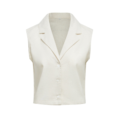 Temperament solid color linen sleeveless V-neck vest
