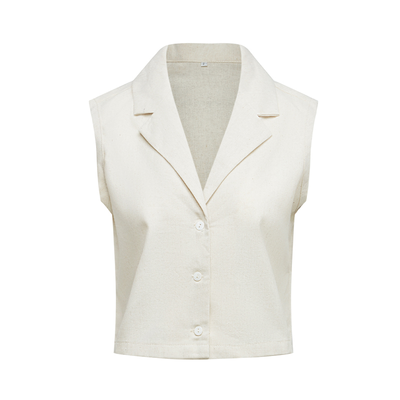 Temperament solid color linen sleeveless V-neck vest