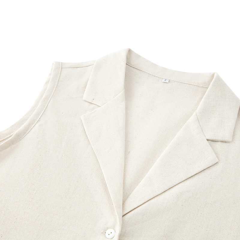 Temperament solid color linen sleeveless V-neck vest