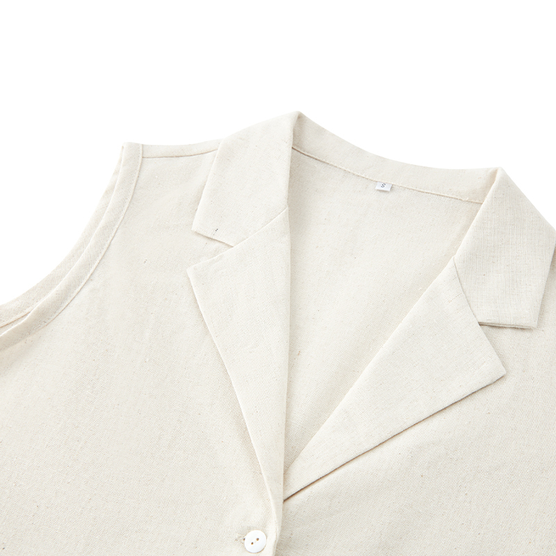 Temperament solid color linen sleeveless V-neck vest