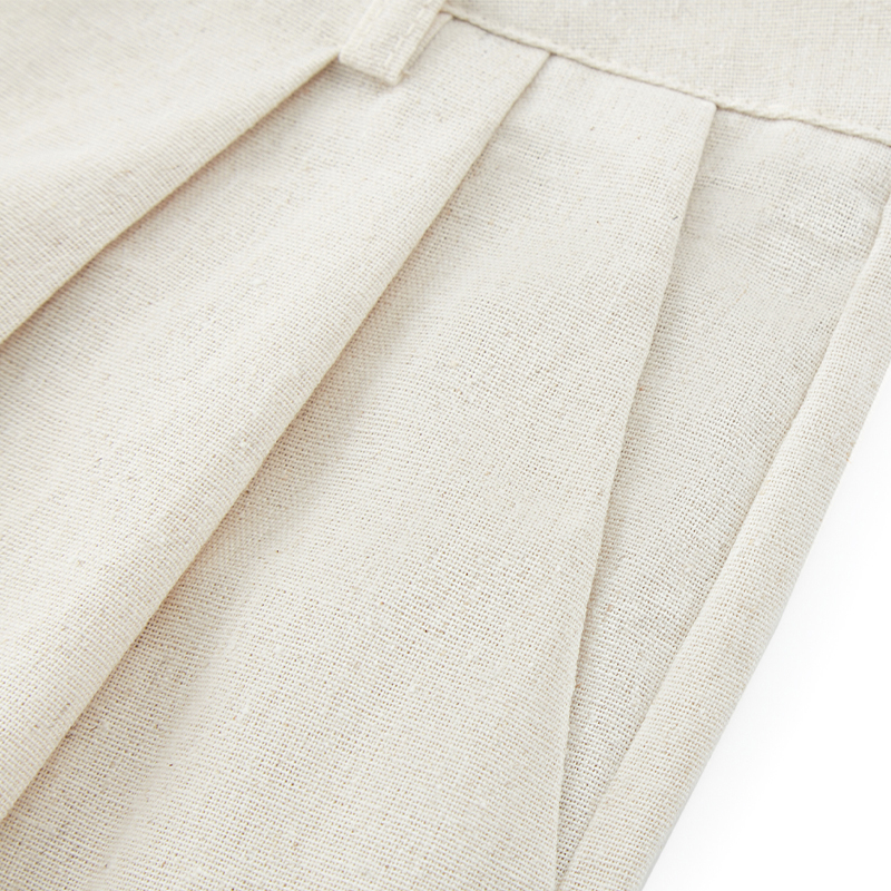 Temperament solid color linen high waist suit pants