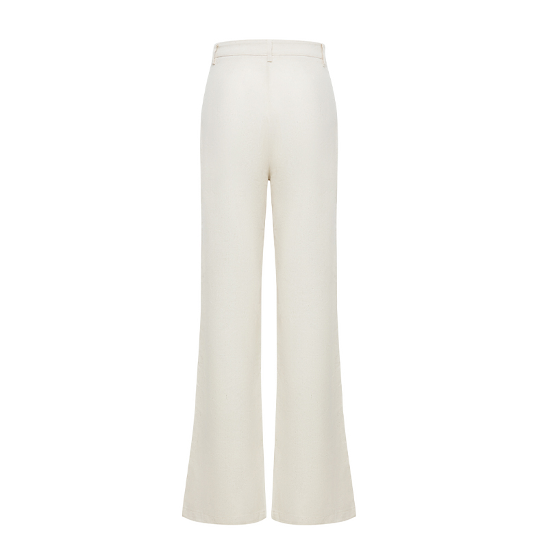 Temperament solid color linen high waist suit pants