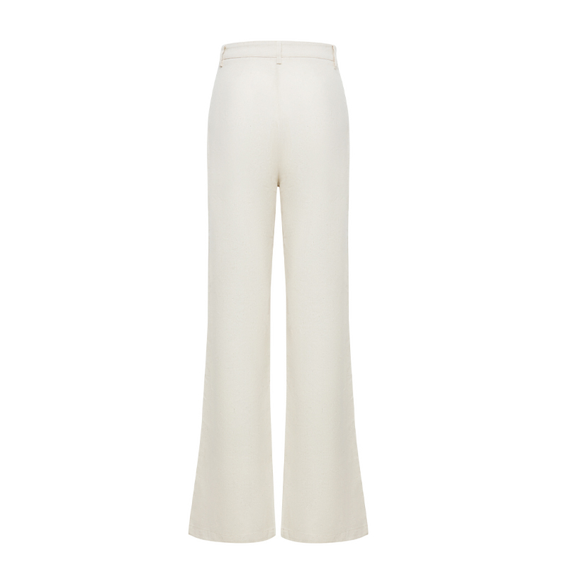 Temperament solid color linen high waist suit pants