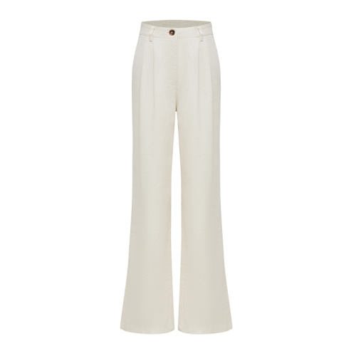 Temperament solid color linen high waist suit pants