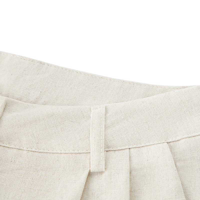 Temperament solid color linen high waist suit pants