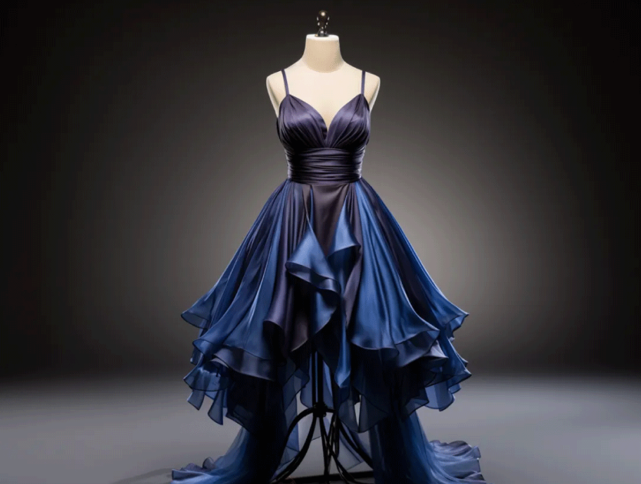 Finished formal dress representing material selection and responsible fashion production