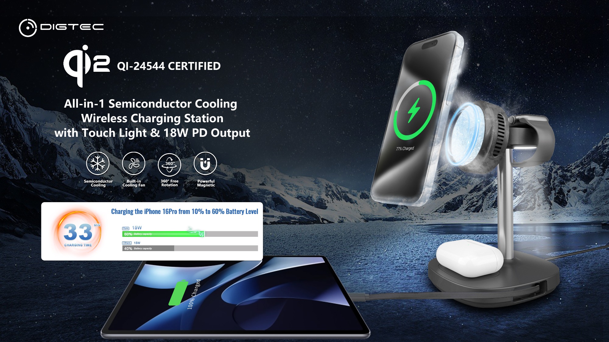 5 in 1 Qi2 Semiconductor Cooling MagSafe Wireless Charger