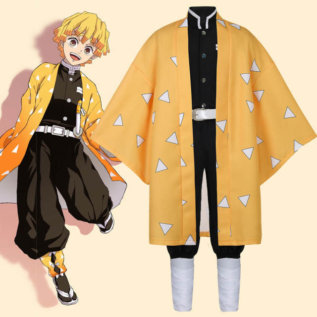 (Ready to Ship) Kids Demon Slayer Kimetsu no Yaiba Agatsuma Zenitsu Cosplay Costume