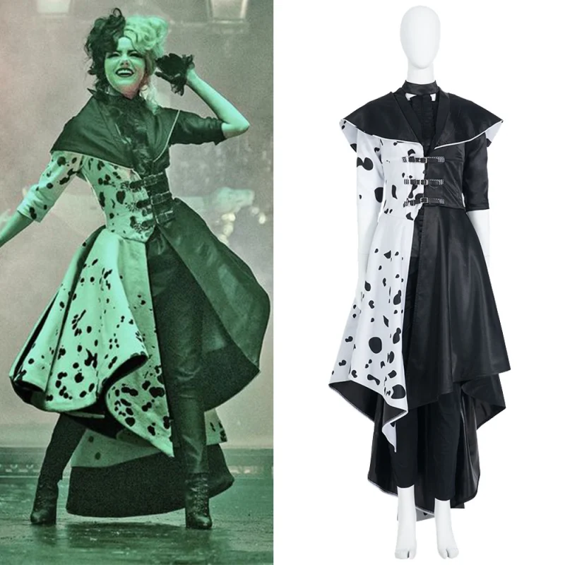 2021 Cruella De Vil Emma Stone Black White Cosplay Costume