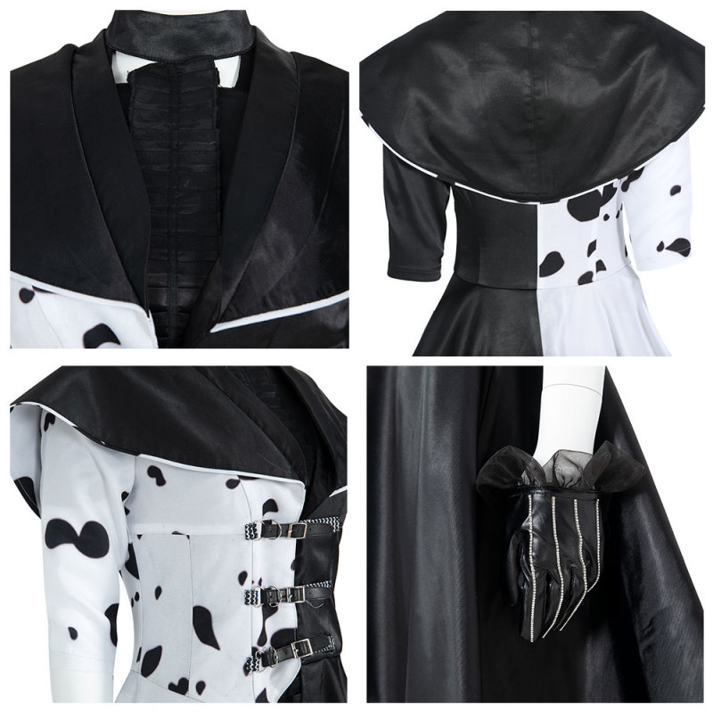 2021 Cruella De Vil Emma Stone Black White Cosplay Costume