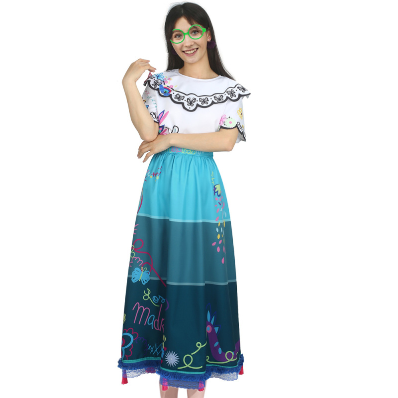 Encanto Mirabel Madrigal Cosplay Costume With Glasses Earrings for Adults