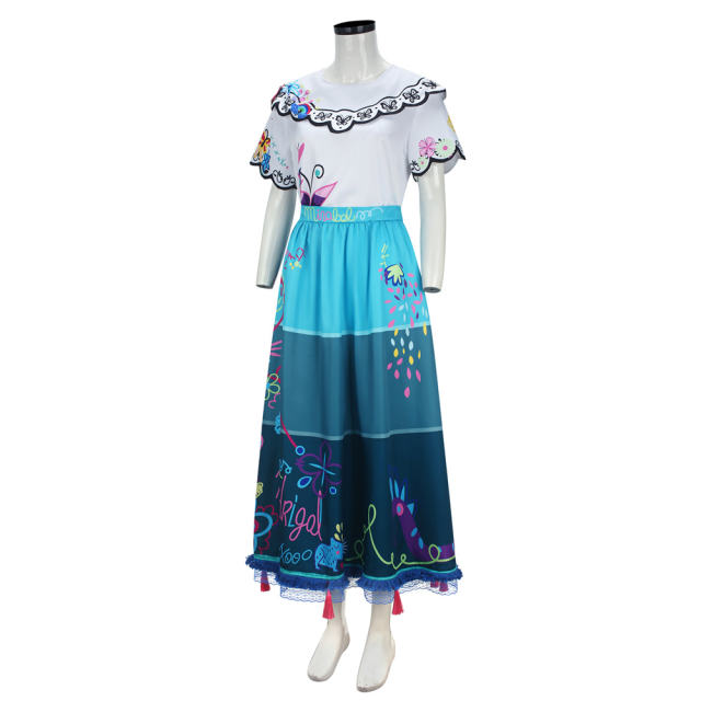 Encanto Mirabel Madrigal Cosplay Costume With Glasses Earrings for Adults