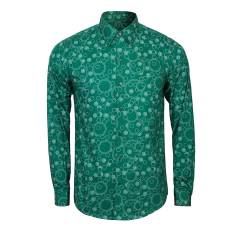 PIPPLER Adult Men Green Printed Shirts Casual Fashion Long Sleeve Business Button Tops