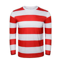 HanaHola Adult Red White Striped Shirt Unisex Long Sleeve T-shirt Costume for Men Women
