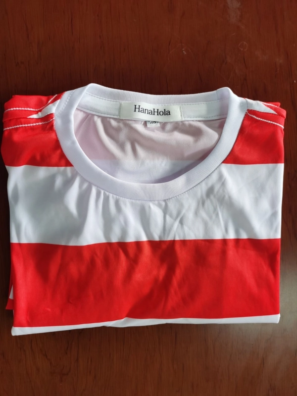 HanaHola Adult Red White Striped Shirt Unisex Long Sleeve T-shirt Costume for Men Women