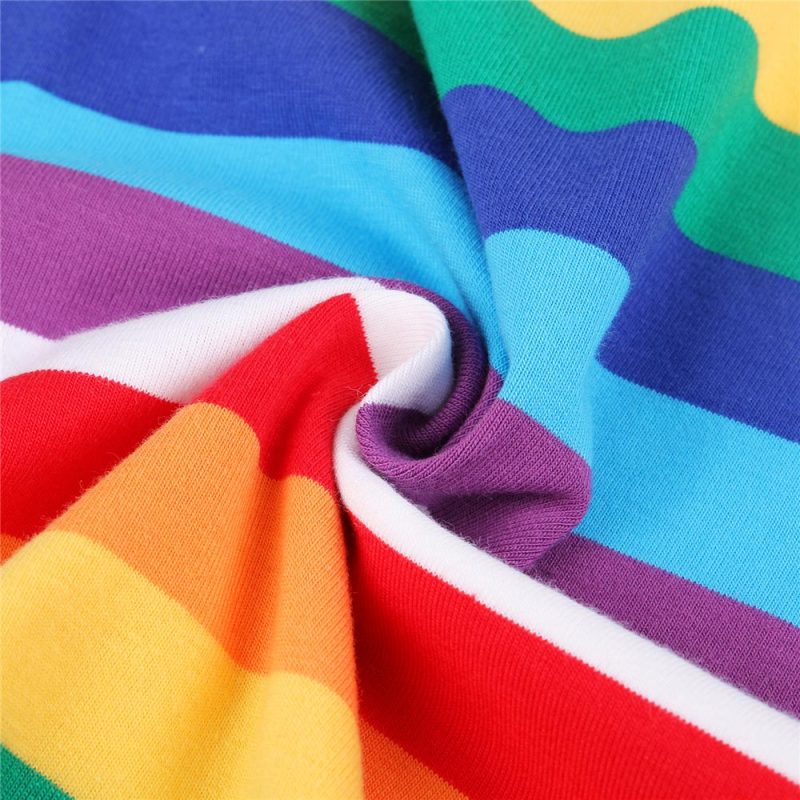 HanaHola Women Men Rainbow T-Shirt Stripes Summer Tee Short Sleeve Crew Neck Top Costume