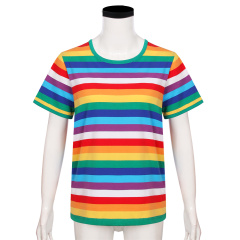 HanaHola Women Men Rainbow T-Shirt Stripes Summer Tee Short Sleeve Crew Neck Top Costume