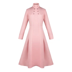 Mokkin Woman Girl Pink Long Sleeve Dress Stand Collar Adult High Waist Elegant One-piece Dresses