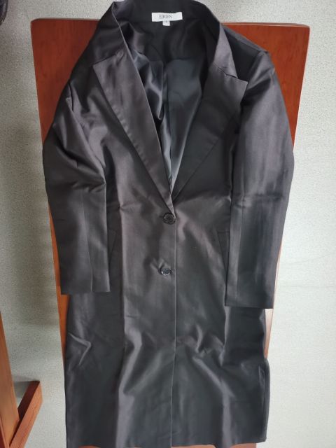EIRIEN Womens Long Blazer Jackets Classic Black Suit 3/4 Sleeve Trench Coat