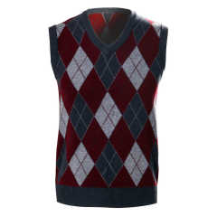 Mollardize Mens V-Neck Sweater Plaid Knitted Vest Academy Uniform Costume Diamond Knitwear Sleeveless Pullover