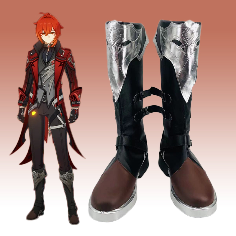 Genshin impact Diluc Red Dead of Night Style Cosplay Boots