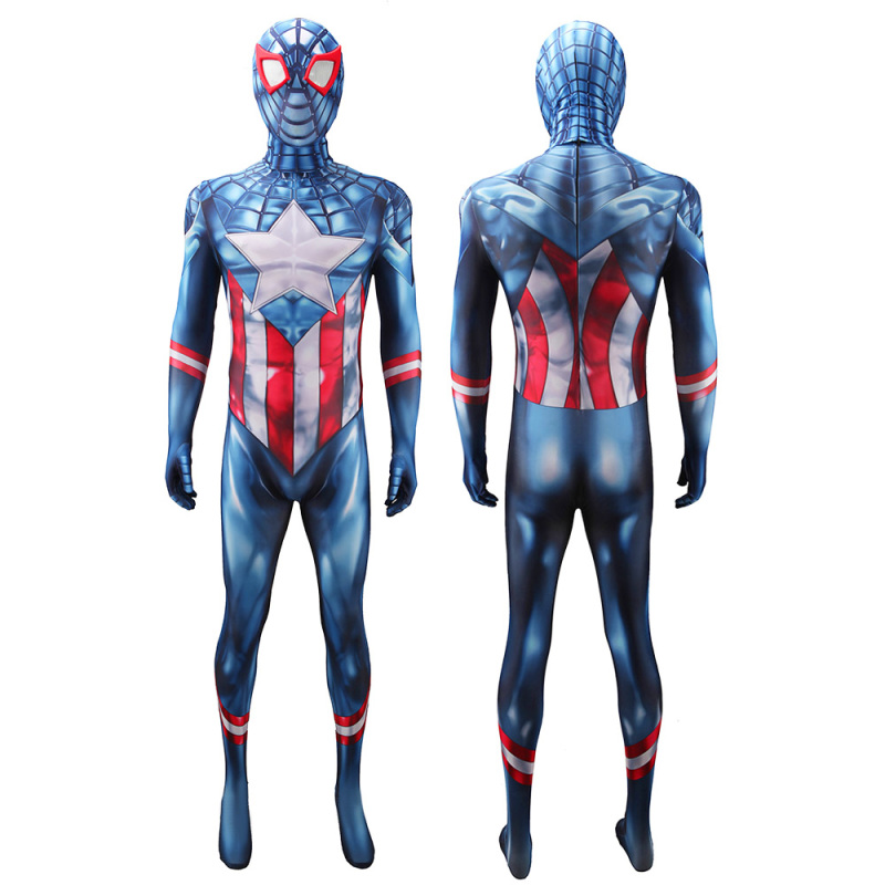 Captain America Spider-Man Cosplay Jumpsuit with Detachable Mask
