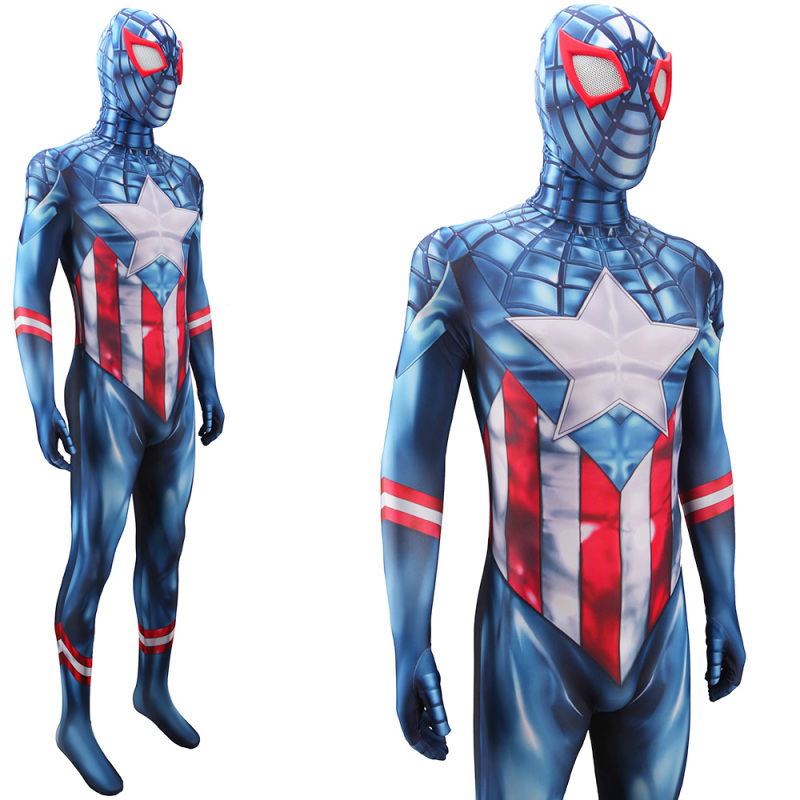 Captain America Spider-Man Cosplay Jumpsuit with Detachable Mask