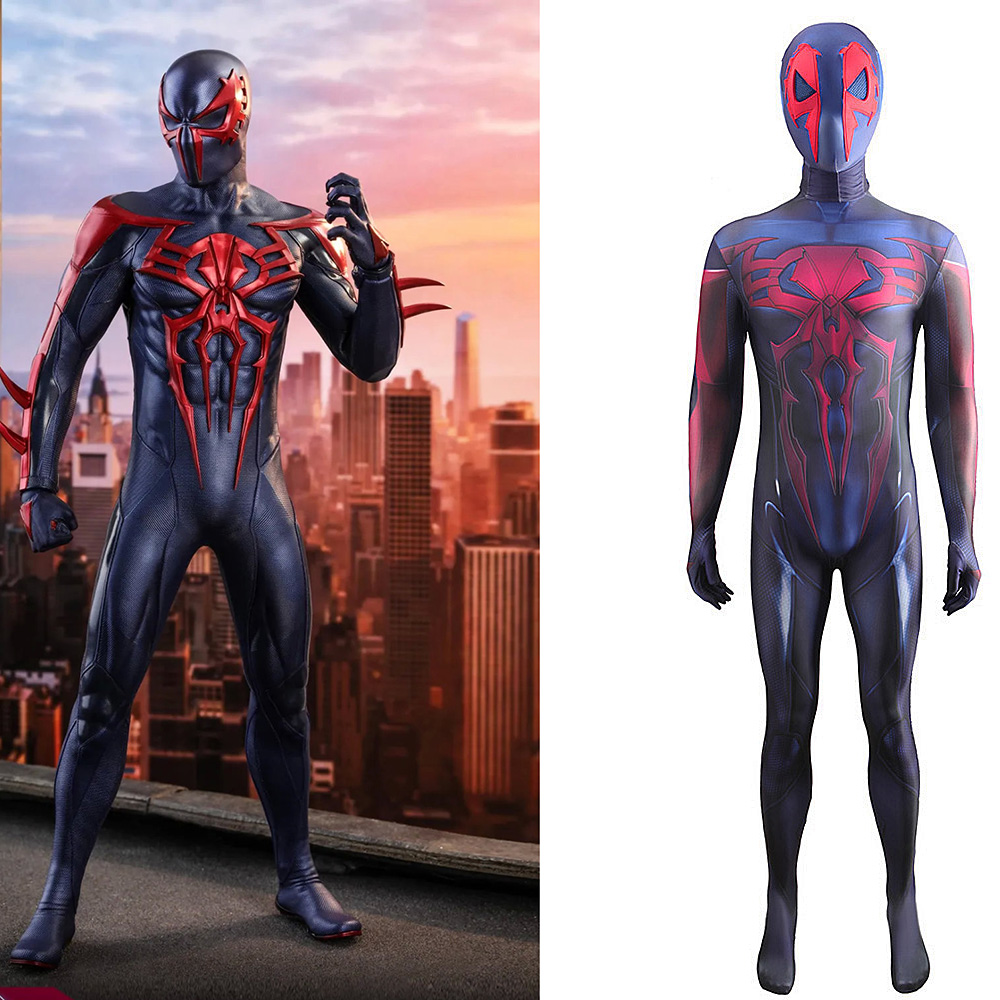 Hallowcos Spider-Man 2099 Black Suit Cosplay Jumpsuit with Detachable Mask