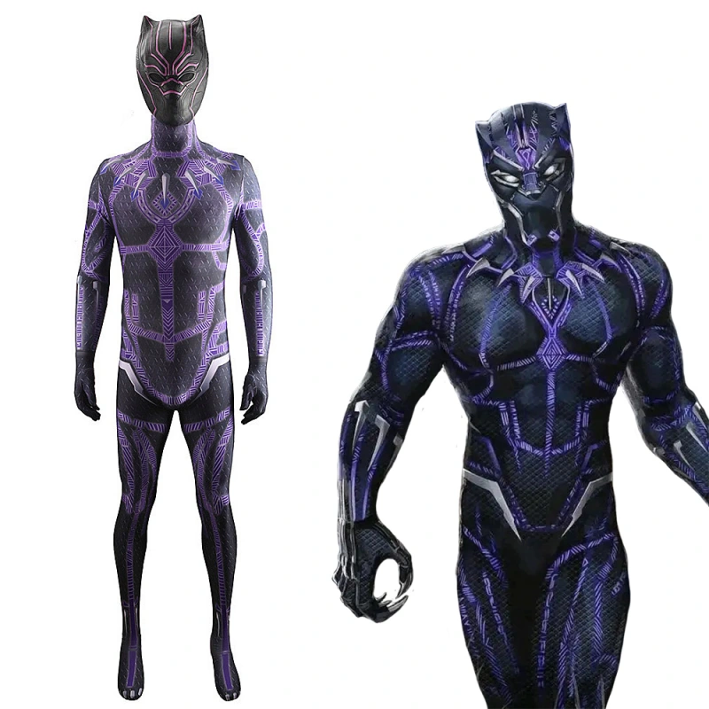 Black Panther 2 Costume with Mask Purple Adult Kids Black Panther ...