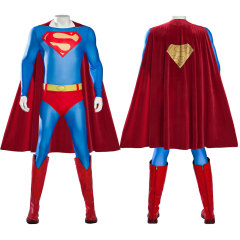 Superman 1978 Costume Clark Kent Cosplay Jumpsuit with Cape Hallowcos