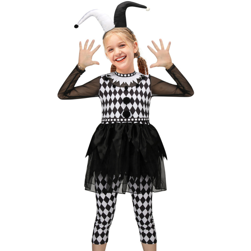 Girls Clown Costume Punk Jester Party Dress for Kids