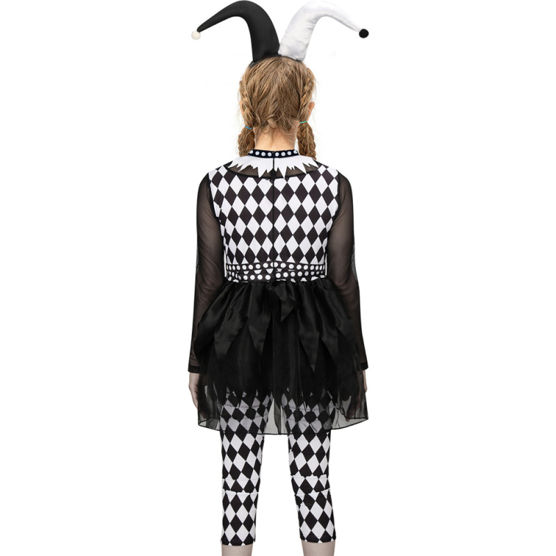 Girls Clown Costume Punk Jester Party Dress for Kids