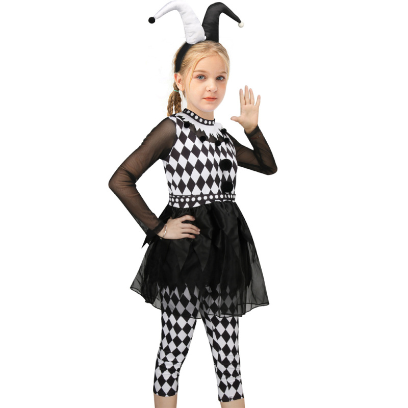 Girls Clown Costume Punk Jester Party Dress for Kids