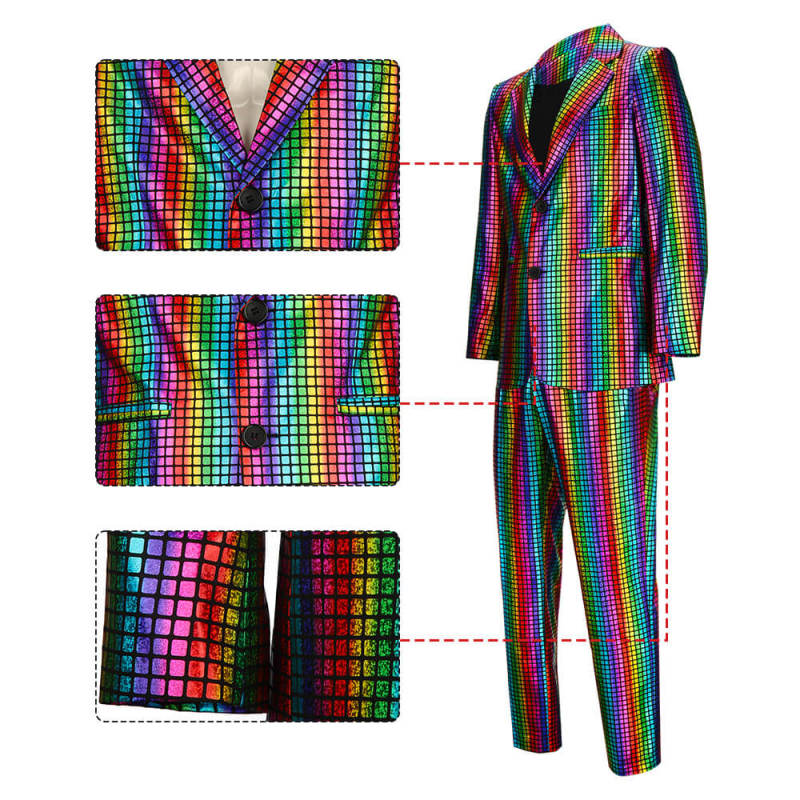 Men's Rainbow Disco Costume Party Cosplay Outfits Fancy Dress