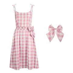 Margot Robbie Pink Plaid Dress Cosplay Costume for Summer(Ready to Ship)