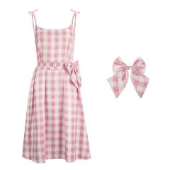 Margot Robbie Pink Plaid Dress Cosplay Costume for Summer(Ready to Ship)